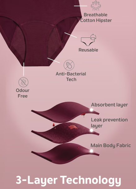 Van Heusen Women Wine Solid Anti Bacterial High Absorbance Stay Dry Period Panty