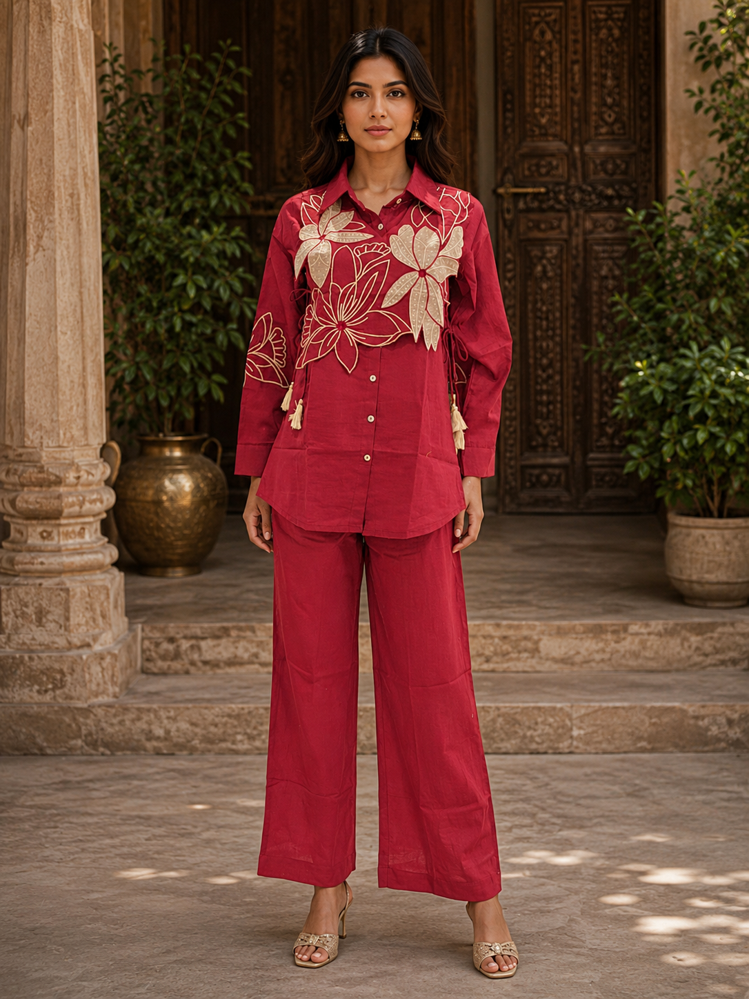 Elegant Embroidered Jaipur Cotton Co-Ord Set with Jacket