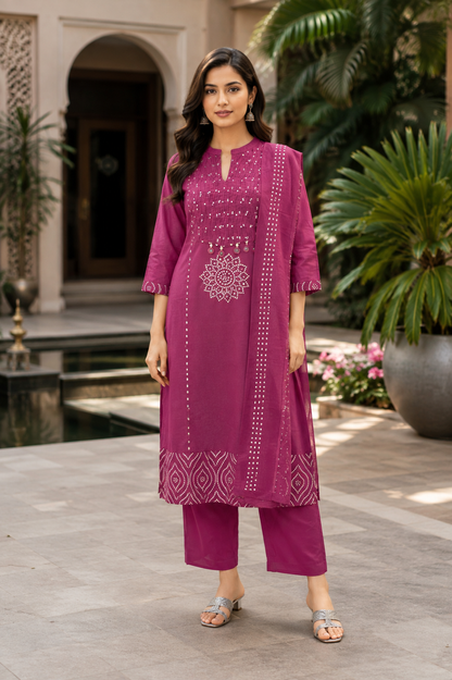 Bandhani Printed 3-Piece Kurti Set