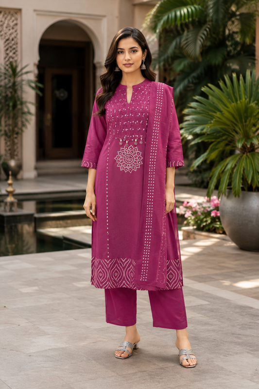 Bandhani Printed 3-Piece Kurti Set