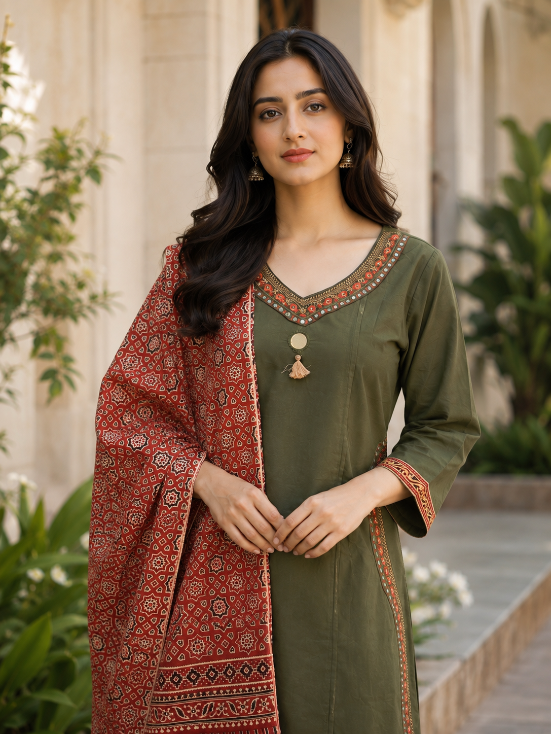 Green Printed 3-Piece Kurti Set