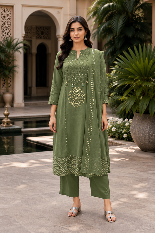 Bandhani Printed 3-Piece Kurti Set