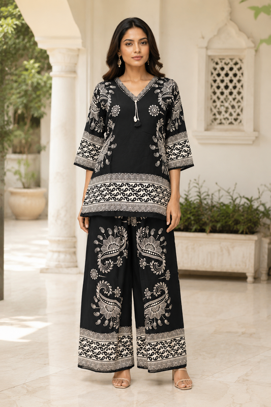 Women's Black Printed Co-Ord Set