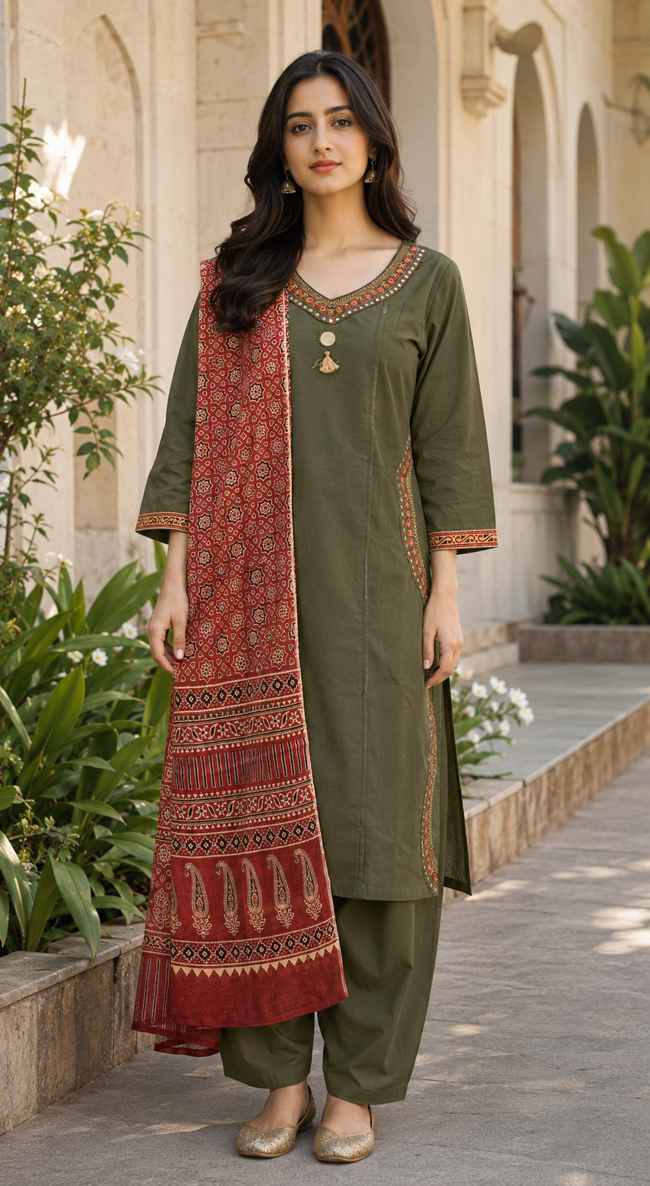 Green Printed 3-Piece Kurti Set