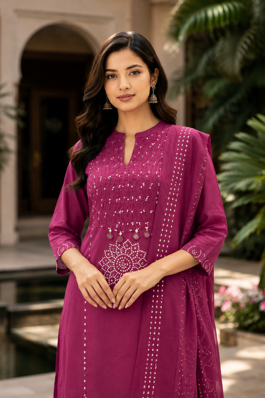 Bandhani Printed 3-Piece Kurti Set